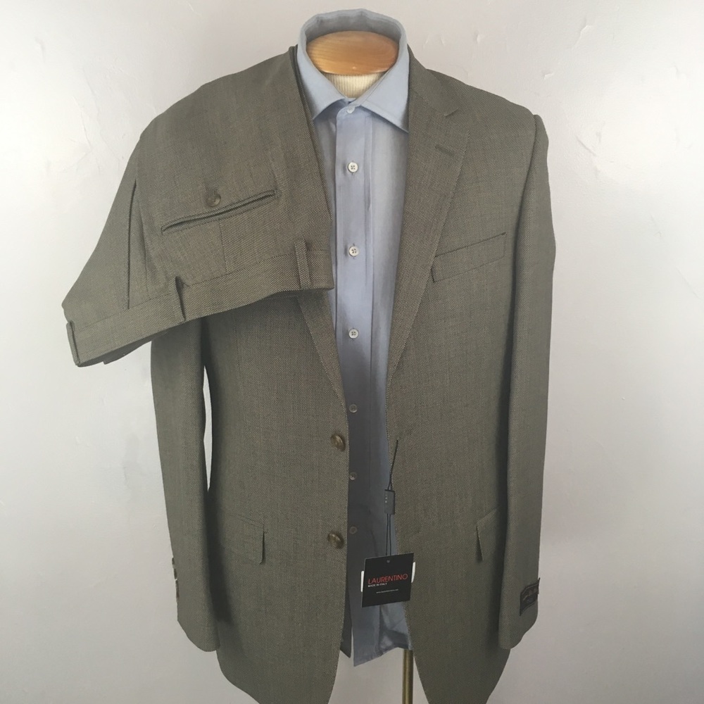 Laurentino 40L mens suit tan nailhead made in italy 100% wool 2 piece new ea0275
